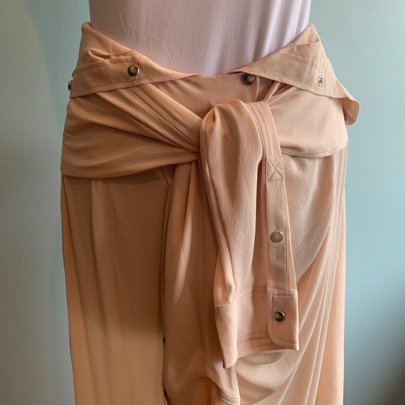 FAITH CONNEXION Women's S Crepe Silk Pink Quartz Shirt Skirt Asymmetrical Snap - Picture 2 of 11